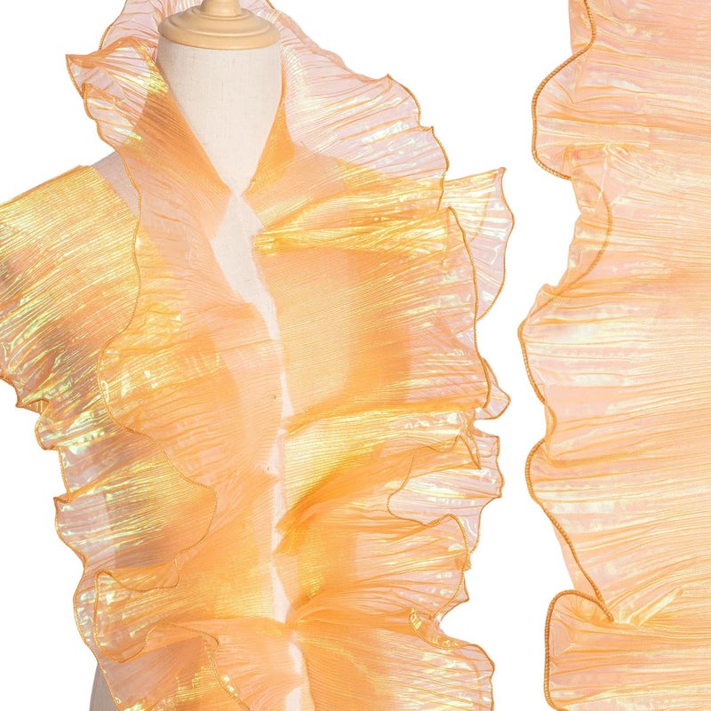 Hzopcw 5 Yards Ruffle Lace Trims, Organza Ruffled Lace Fabric, Pleated Ribbon Sewing Decoration for Bridal Wedding Dresses Bouquets Clothing Hair Accessories Flower Packages DIY Crafts- Light Gold - Image 1